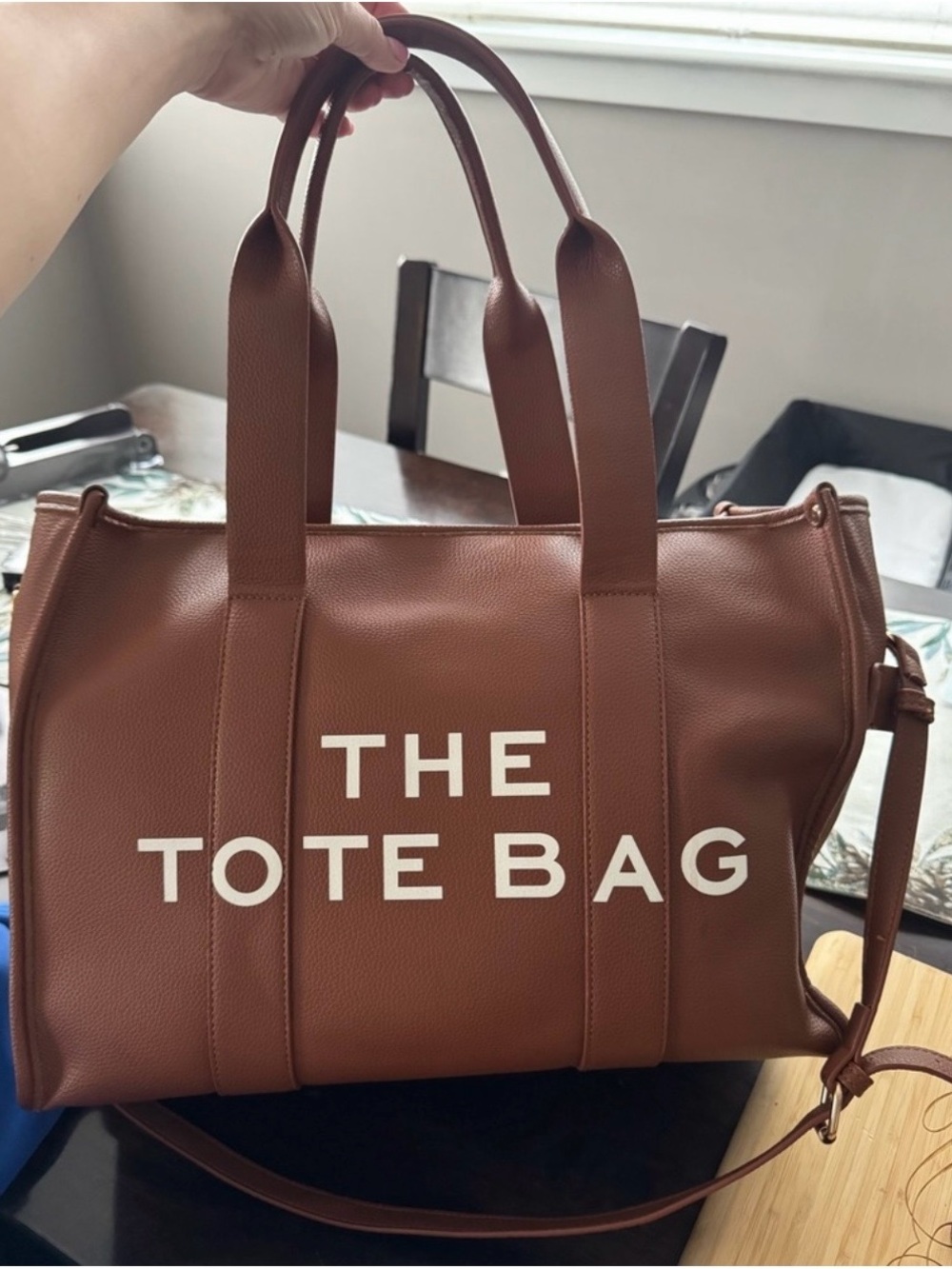 Source Unknown Brown Tote Bag with White Lettering